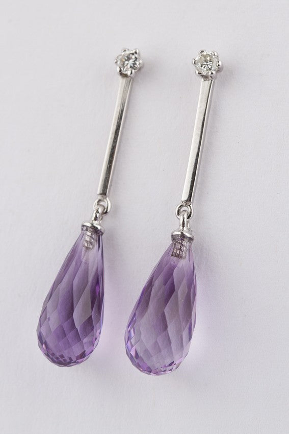 White gold earrings with amethyst and diamonds