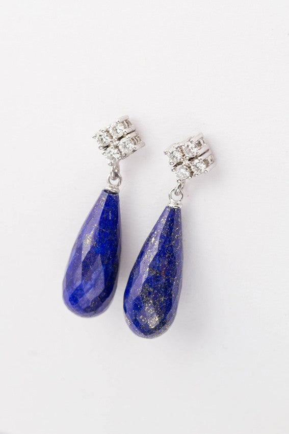 White gold earrings with lapis lazuli and diamonds