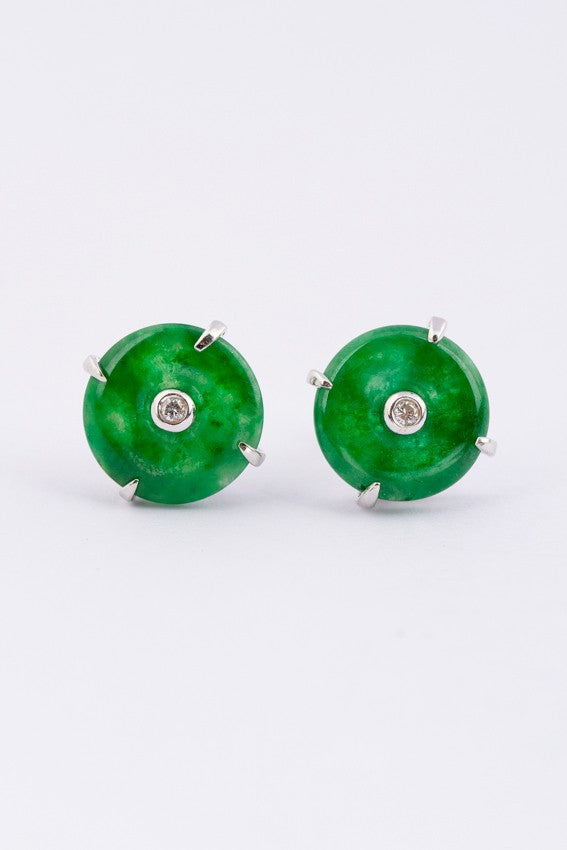 White gold earrings with jade and brilliant