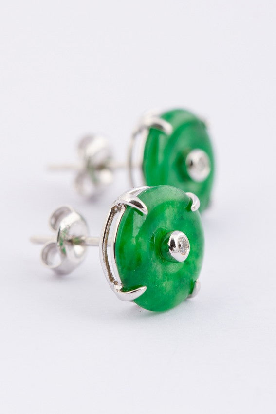 White gold earrings with jade and brilliant