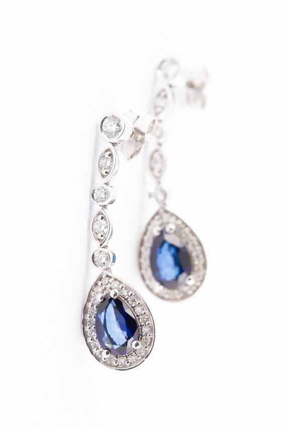 White gold earrings with sapphires and diamonds