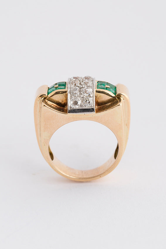 Démodé ring met smaragd en briljant (retro ring)