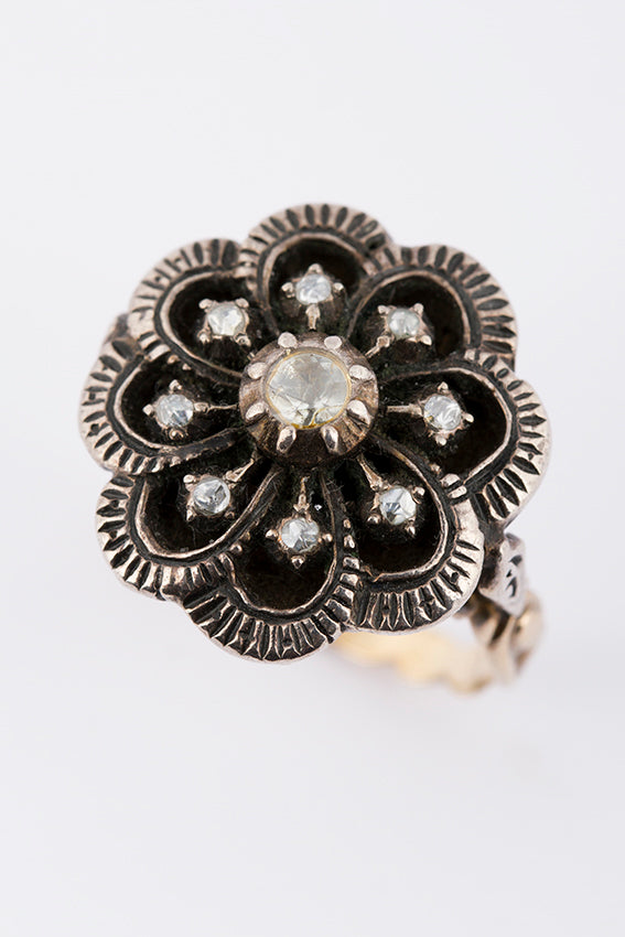 Rosette ring with rose-cut diamonds