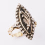 Markies ring met onyx en diamant in zilver gezet