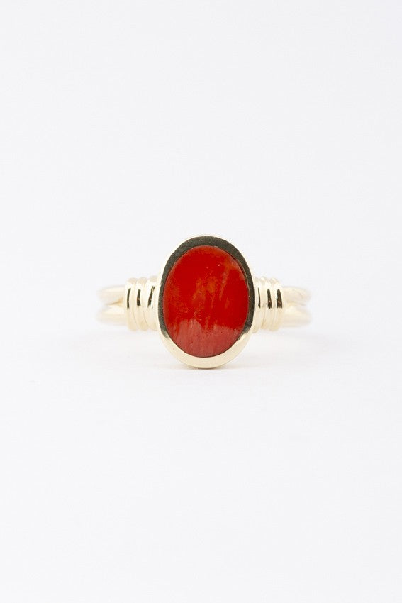 Gold ring with blood coral