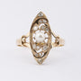 Gold marquise ring with a cultured pearl and diamonds