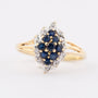 Gold marquise ring with sapphires and 10 brilliants