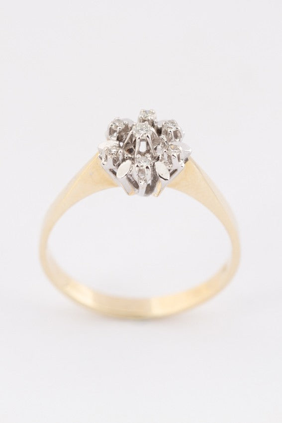 White/yellow gold entourage ring with a brilliant and diamonds