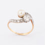 Antique gold ring 'moi et toi' with cultured pearl and old-cut diamonds