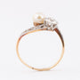 Antique gold ring 'moi et toi' with cultured pearl and old-cut diamonds