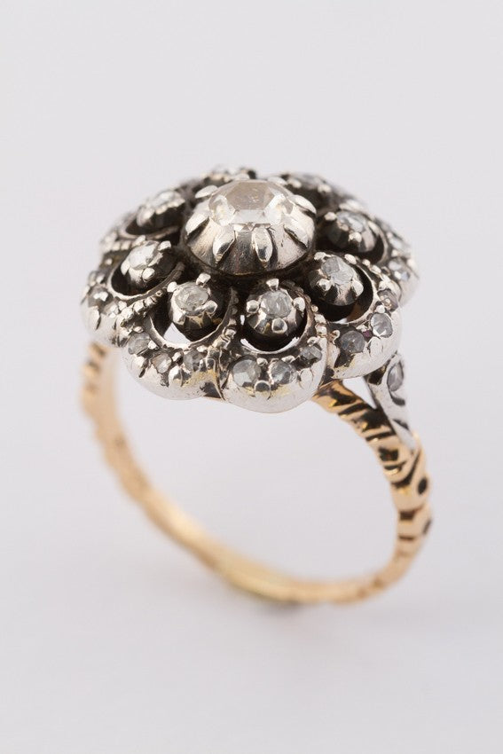 Gold ring with rose-cut diamonds set in silver