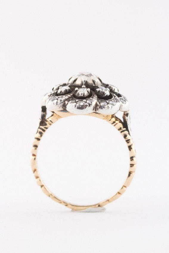 Gold ring with rose-cut diamonds set in silver