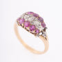 Gold ring with 5 brilliant-cut diamonds and a double row of rubies