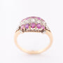 Gold ring with 5 brilliant-cut diamonds and a double row of rubies