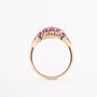 Gold ring with 5 brilliant-cut diamonds and a double row of rubies