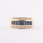 Gold ring with baguette-cut sapphires and 24 brilliant-cut diamonds