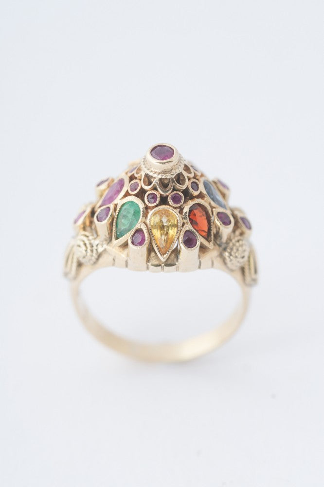 Gouden cocktail ring met diverse edelstenen