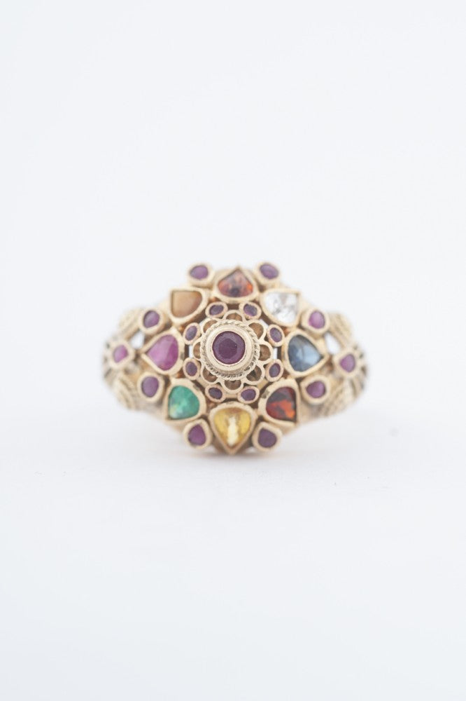 Gouden cocktail ring met diverse edelstenen