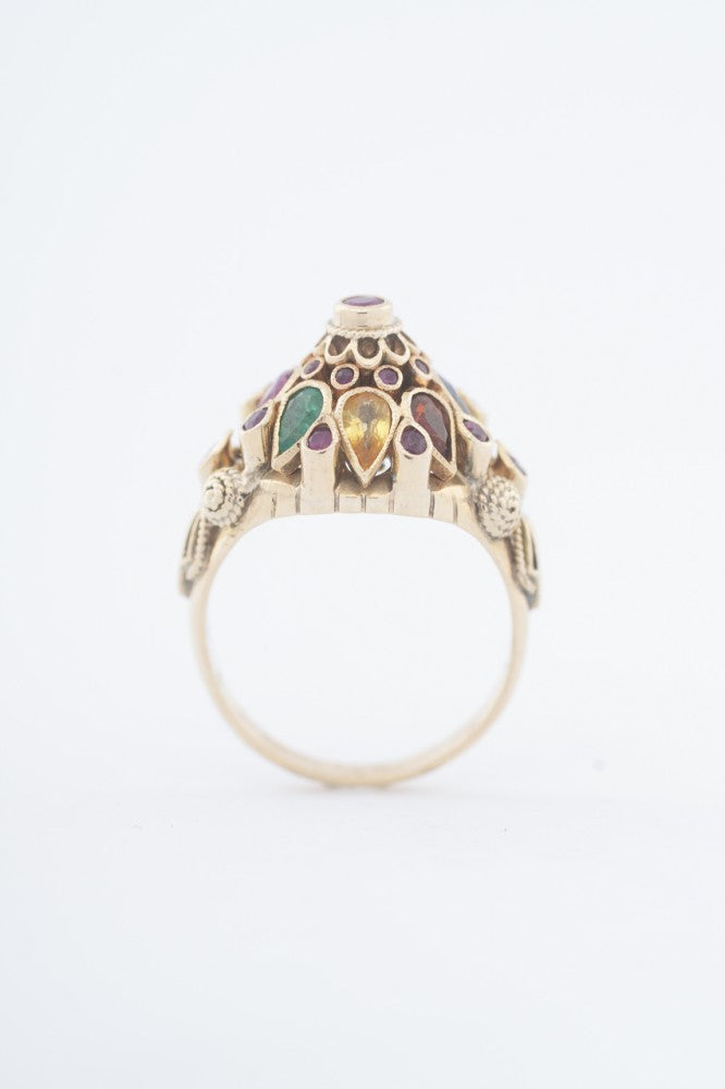 Gouden cocktail ring met diverse edelstenen