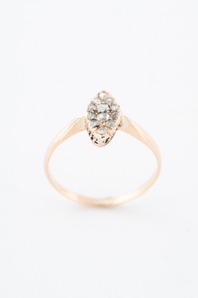 Antieke gouden markies ring met roos geslepen diamanten