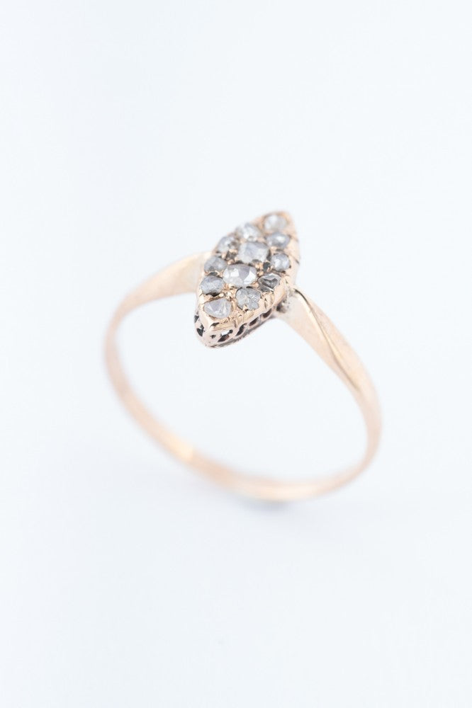 Marquis ring with rose-cut diamonds