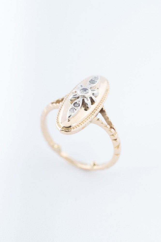 Gouden met zilveren ring met diamanten