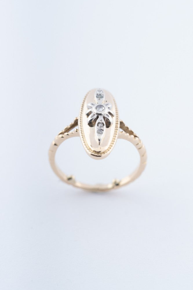 Gouden met zilveren ring met diamanten