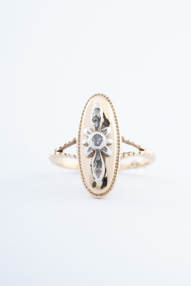 Gouden met zilveren ring met diamanten