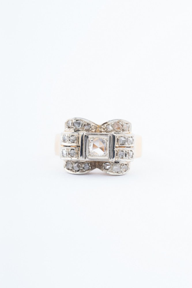 Gouden ring met roos geslepen diamanten