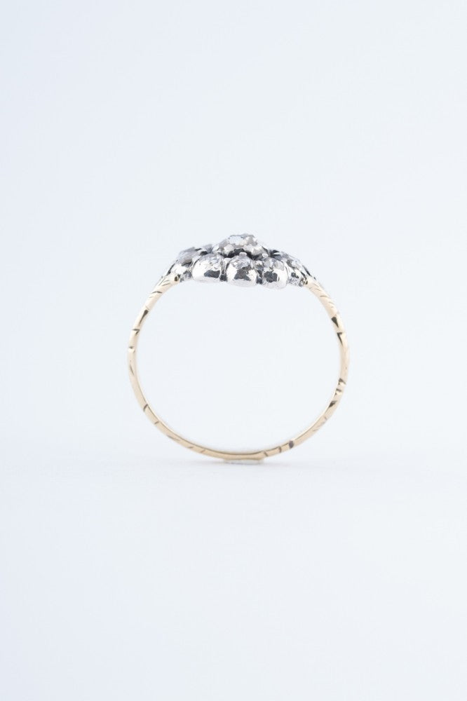 Gouden ring met diamanten in zilver gezet