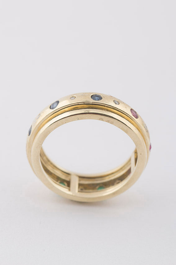 Gouden alliance (eternity) ring met diverse edelstenen