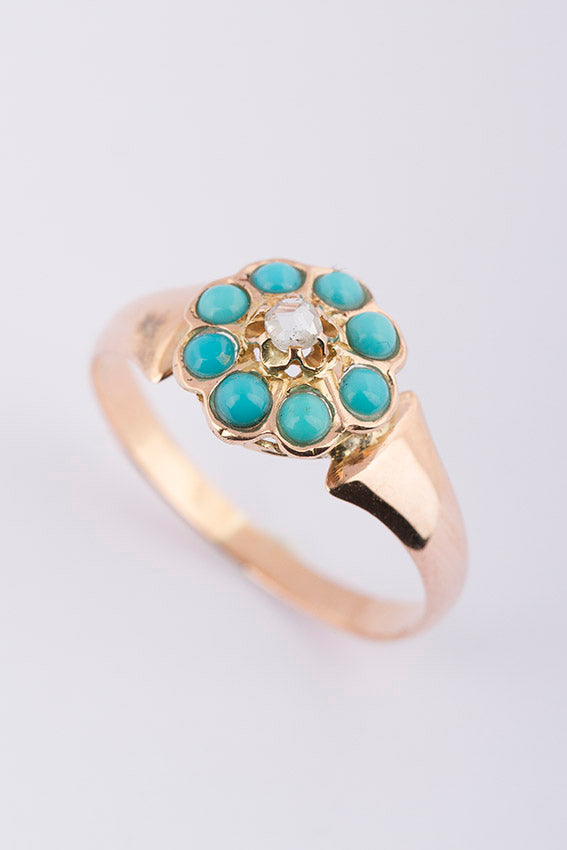 Entourage ring with turquoise and diamond