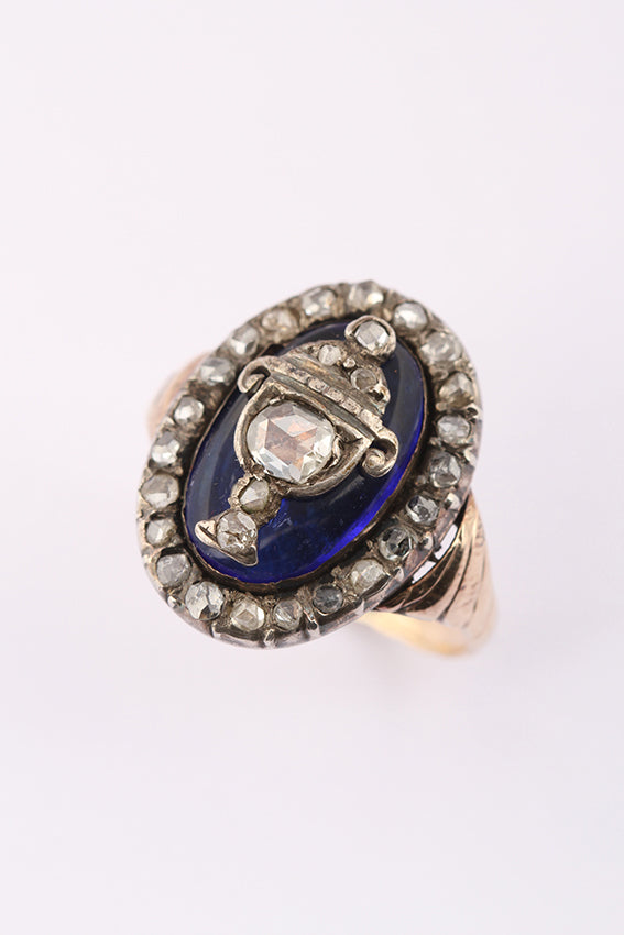 Antique gold ring with bohemian glass and diamond