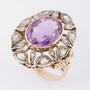 Gold entourage ring with amethyst and diamond