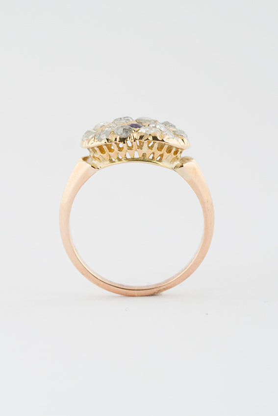 Antieke gouden ring met saffier, briljant en diamant