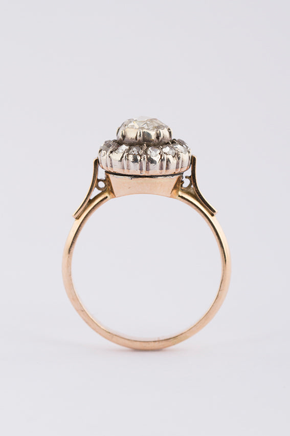 Antiek gouden entourage ring met roos geslepen diamant