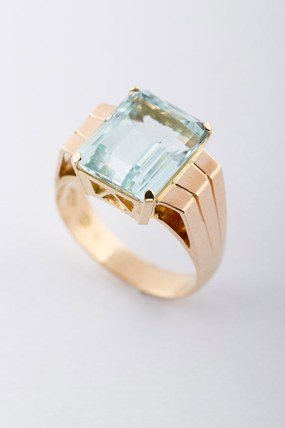 Gouden retro ring met aquamarijn
