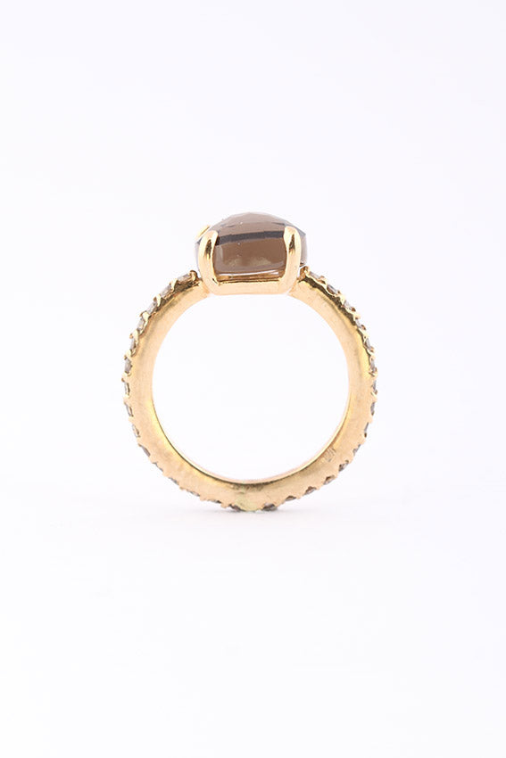 Gold ring with smokey topaz and brilliant