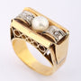 Gouden démodé/retro ring met parel en diamanten