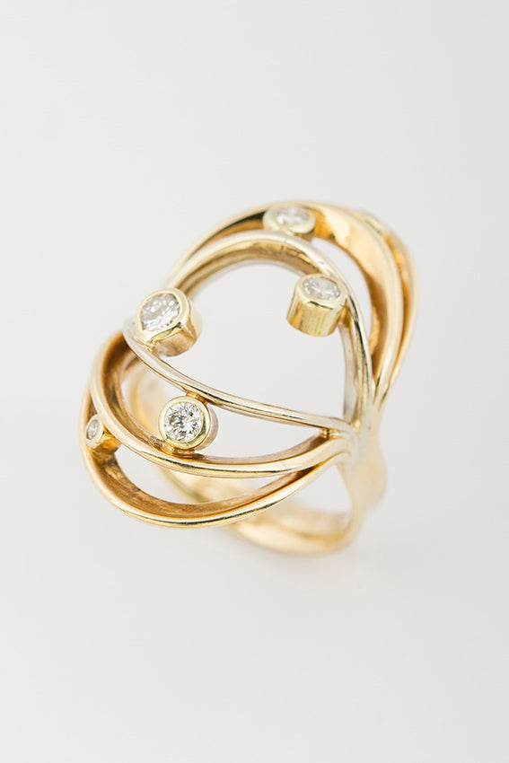 Gouden fantasie ring met briljant