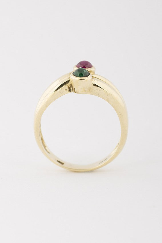 Gouden ring met smaragd en robijn
