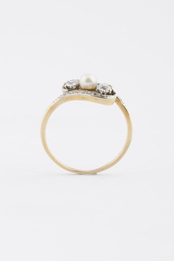 Antieke slag ring met parel en briljanten