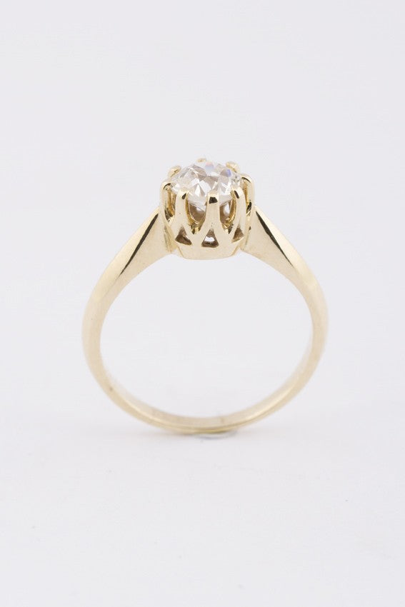 Gouden solitair ring met oud geslepen briljant