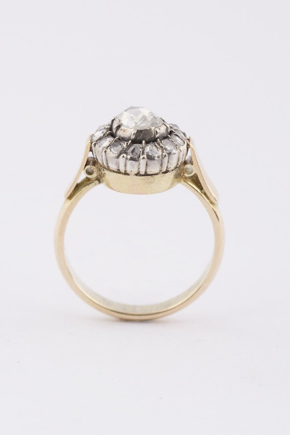 Gouden entourage ring met roos geslepen diamanten