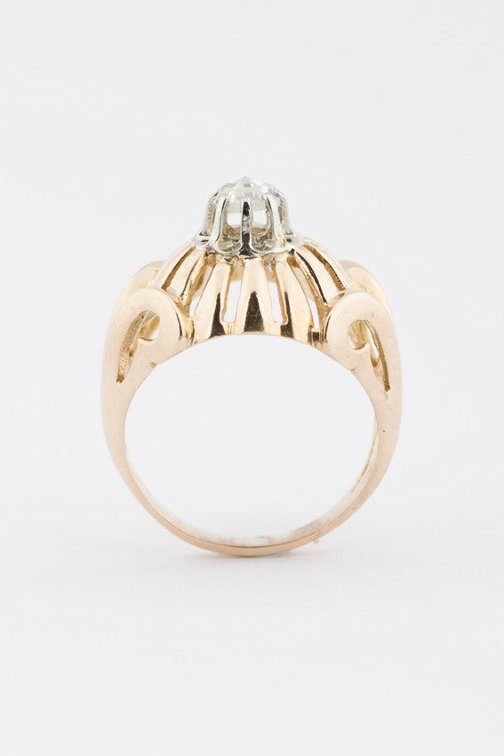 Gouden ring met roos diamant (50er jaren)