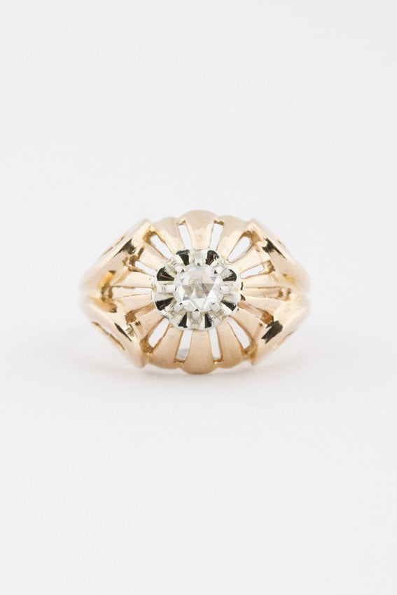 Gouden ring met roos diamant (50er jaren)