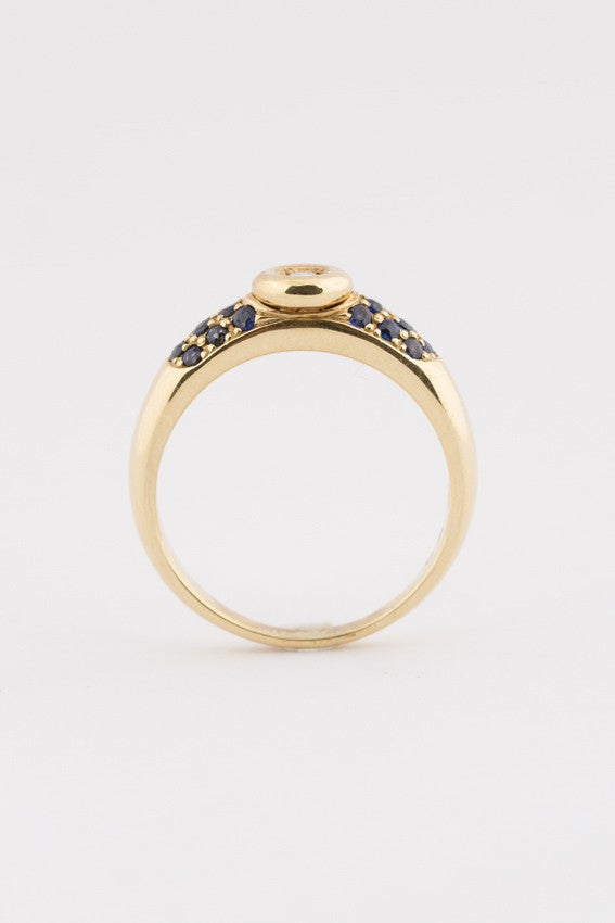 Gouden ring met briljant en saffieren