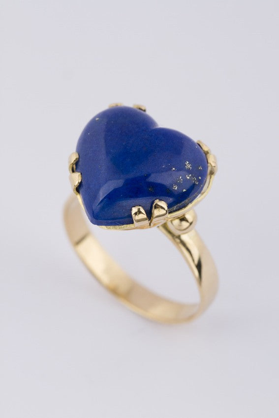 Gouden ring met hart geslepen Lapis Lazuli