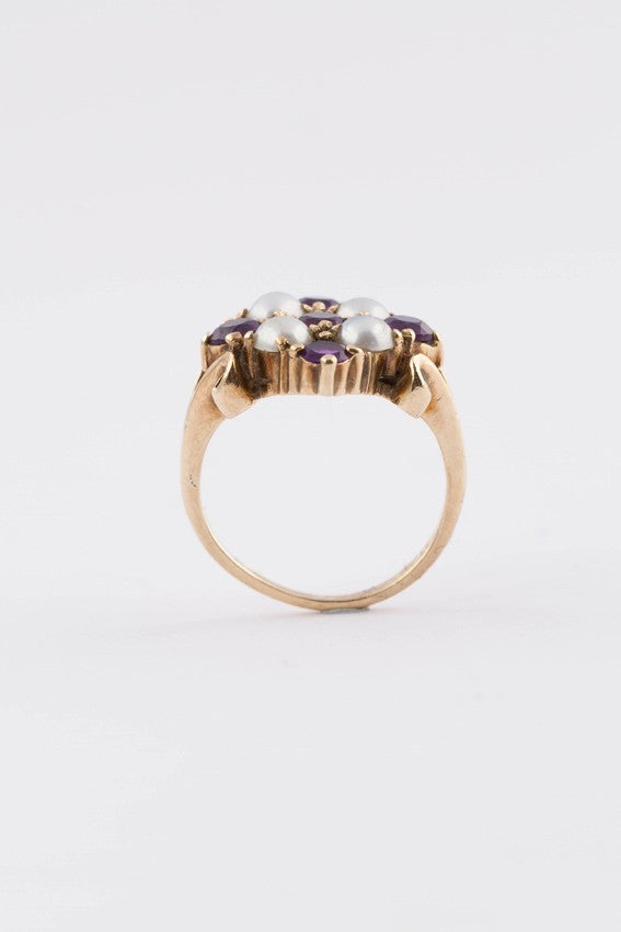 9 krt. engelse victoriaanse ring met amethisten en parels