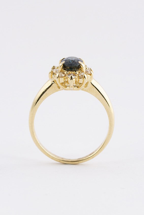 Gouden entourage ring met saffier en briljant